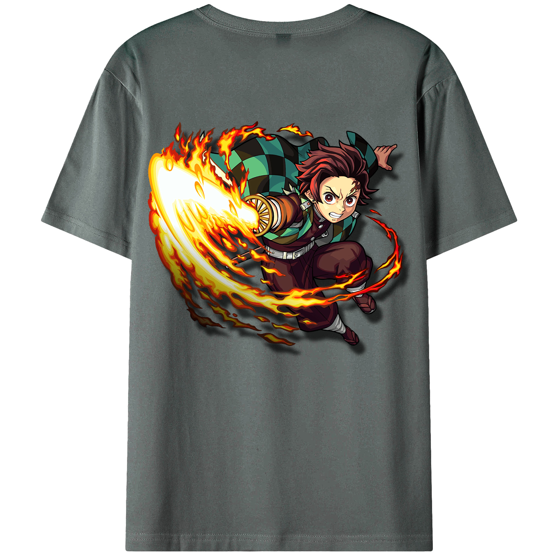 （画像用） 鬼滅の刃 竈門 炭治郎／かまど たんじろう Kamado Tanjirou 綿100％ メンズ半袖Tシャツ（バックプリント） 通気性